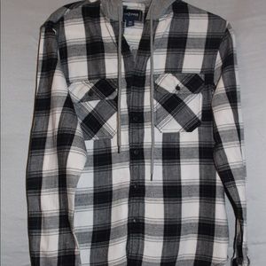 White and black plaid grey hood